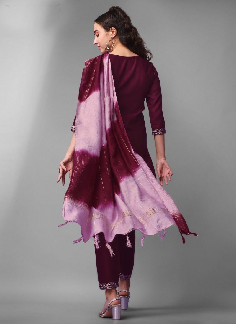 Wine Silk Pant Style Salwar Suit-2