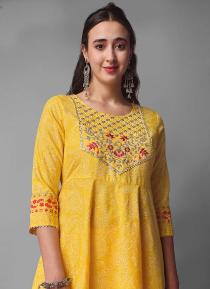 Yellow Rayon Pant Style Salwar Suit-2