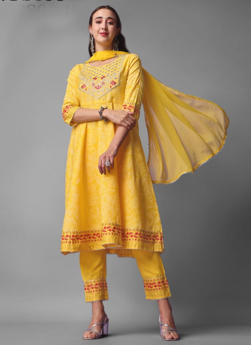 Yellow Rayon Pant Style Salwar Suit