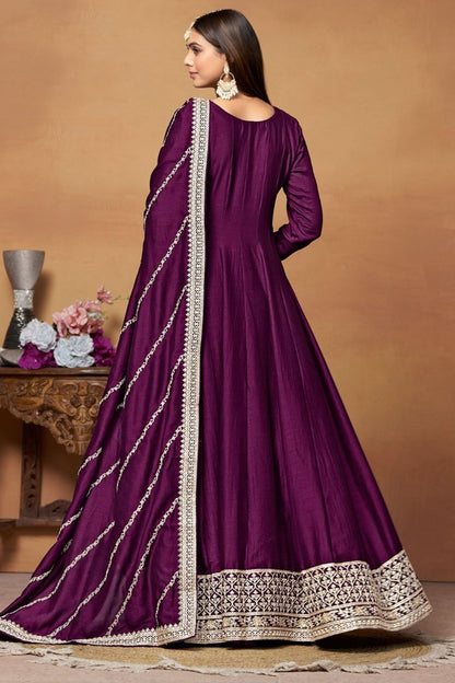 Purple Art Silk Anarkali Suit With Embroidery Work