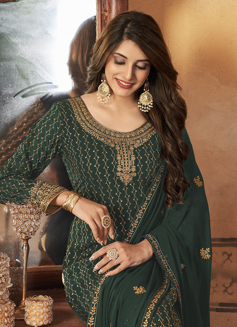 Green Georgette Straight Cut Long Salwar Suit-2