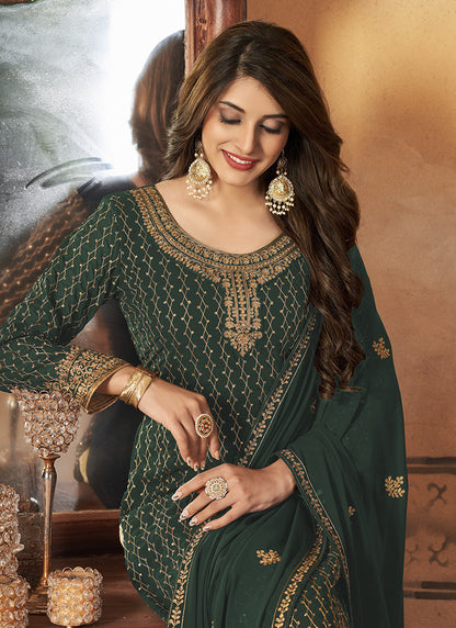 Green Georgette Straight Cut Long Salwar Suit-2