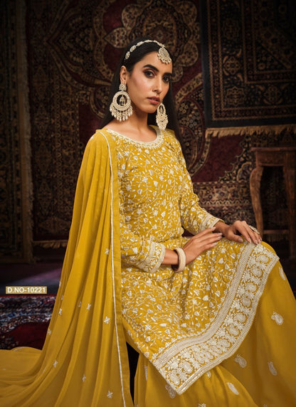 Yellow Embroidered Sharara Suit-2