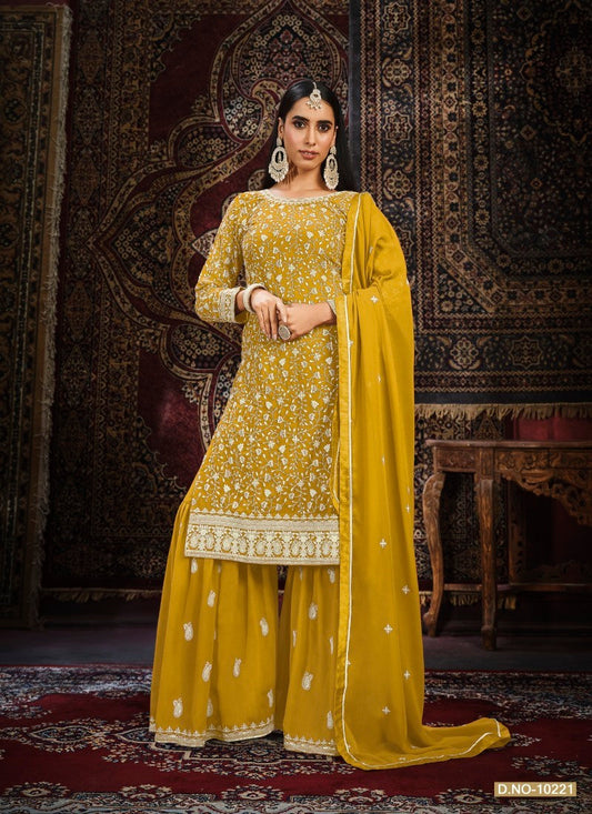 Yellow Embroidered Sharara Suit