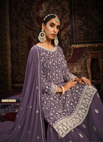 Light Purple Embroidered Sharara Suit-2