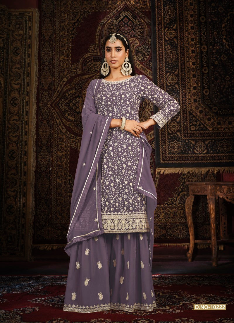 Light Purple Embroidered Sharara Suit-2