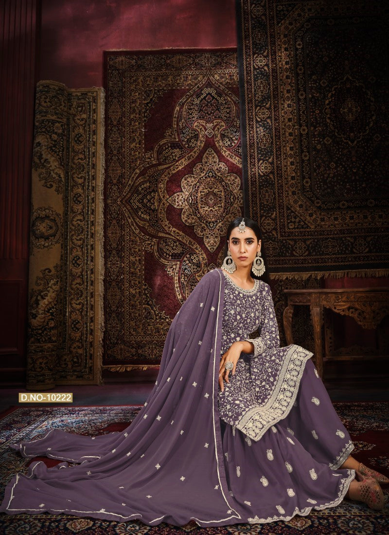 Light Purple Embroidered Sharara Suit-2