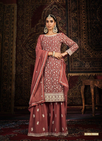 Maroon Embroidered Sharara Suit-2