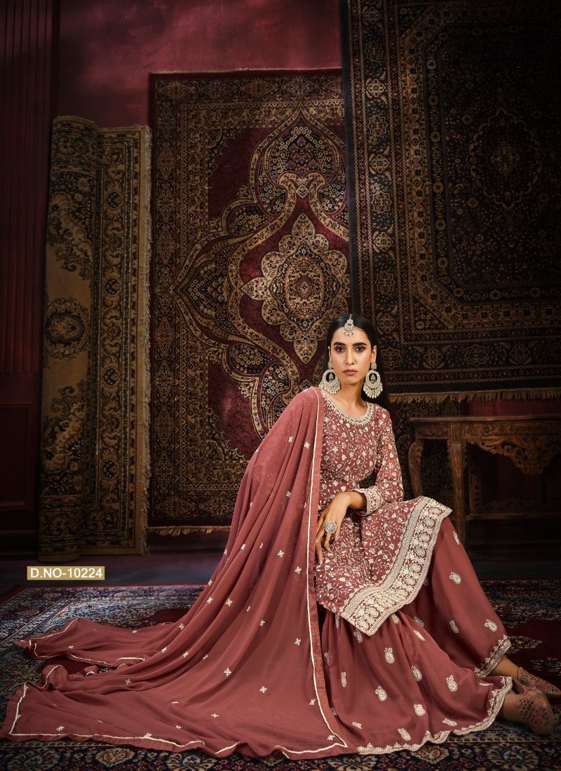 Maroon Embroidered Sharara Suit-2