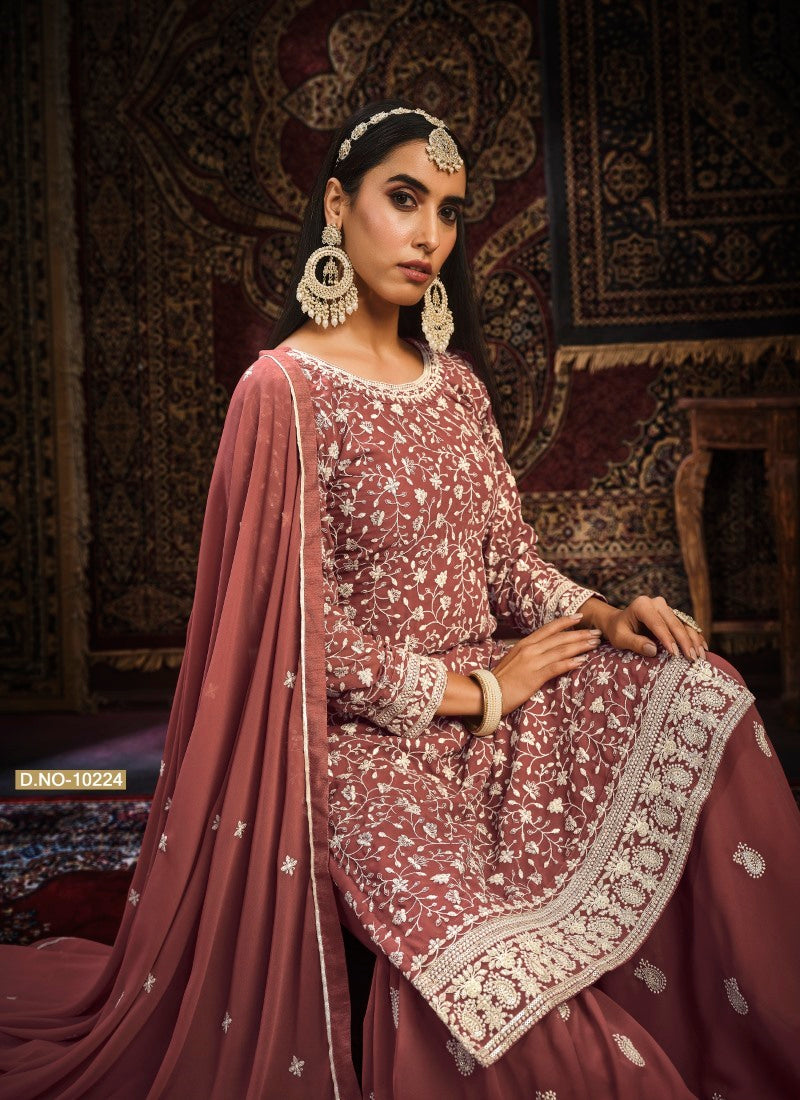 Maroon Embroidered Sharara Suit-2