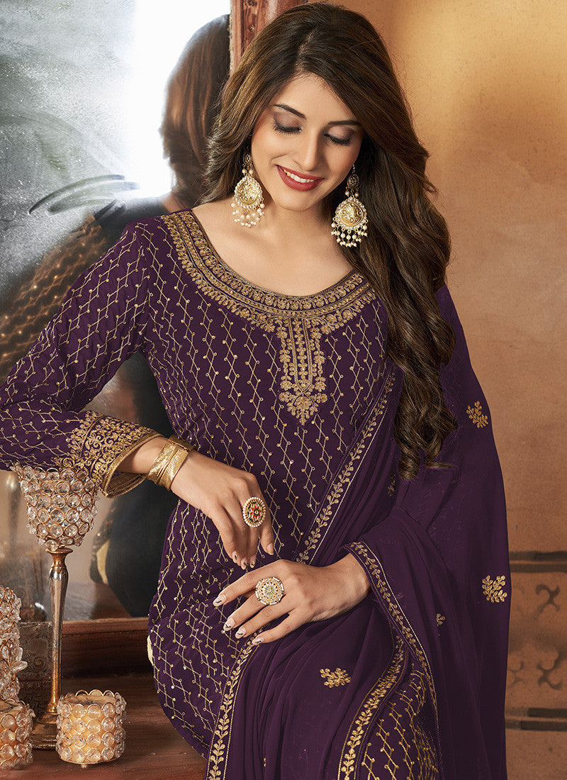 Purple Georgette Straight Cut Long Salwar Suit-2