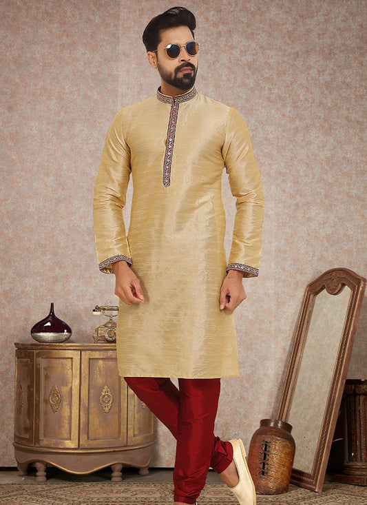 Golden Dupion Silk Men's Kurta Pajama