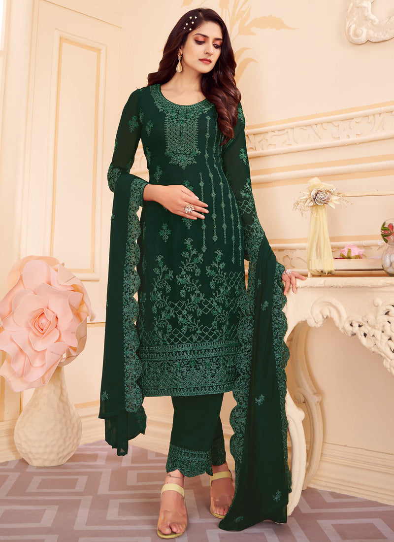 Dark Green Pant Style Straight Salwar Suit