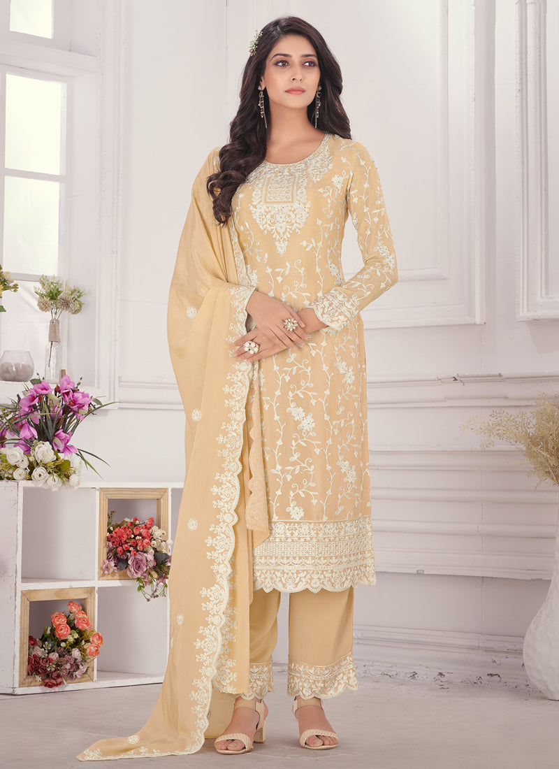 Light Yellow Pant Style Straight Salwar Suit