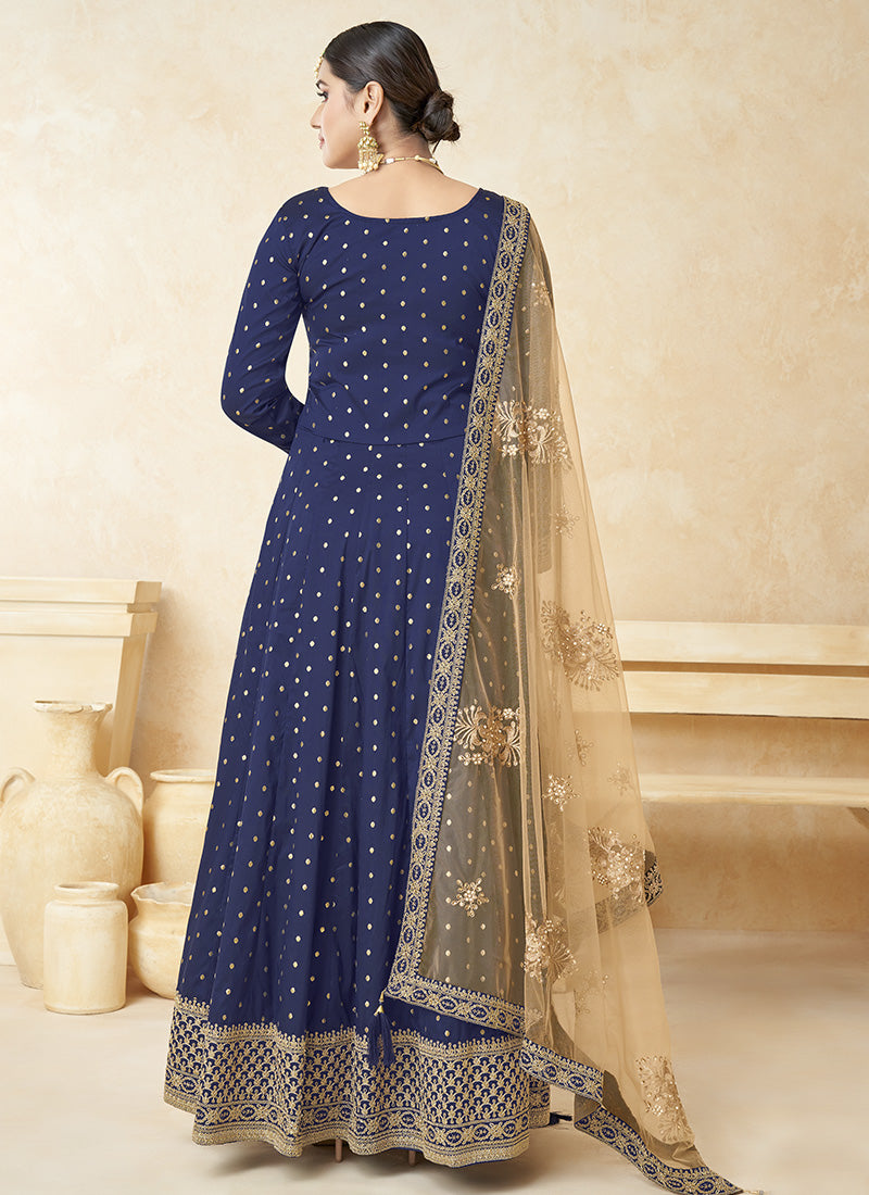 Blue Taffeta Silk Anarkali Suit-2