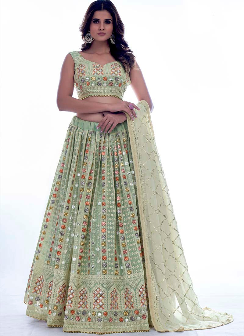 Pista Green Bridesmaid Georgette Lehenga Choli