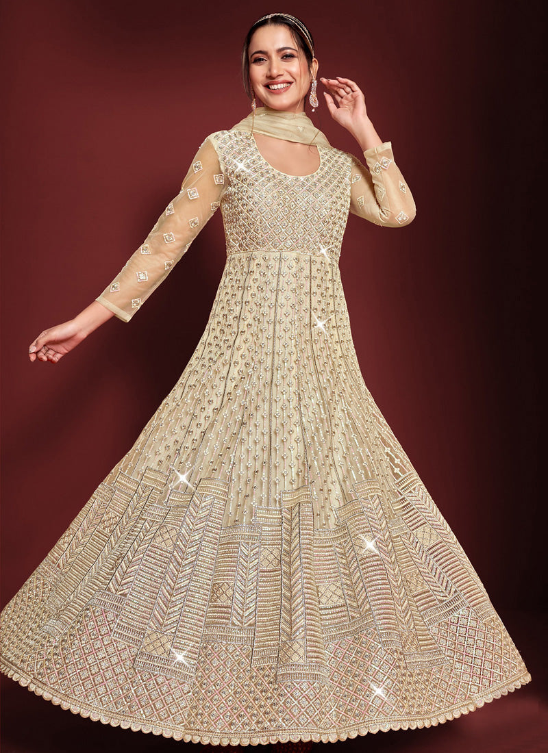 Beige Embroidered Anarkali Suit-2