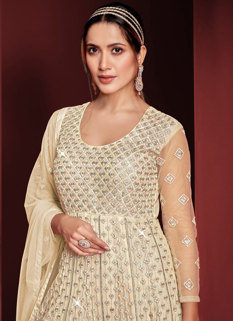 Beige Embroidered Anarkali Suit-2