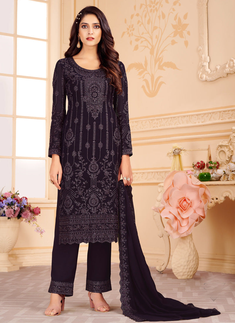 Black Pant Style Straight Salwar Suit