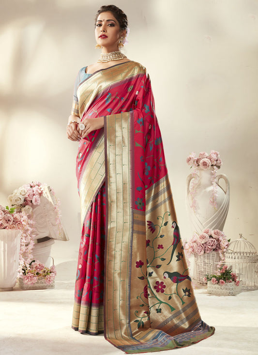 Pink Silk Paithani Saree with Minakari Weaving