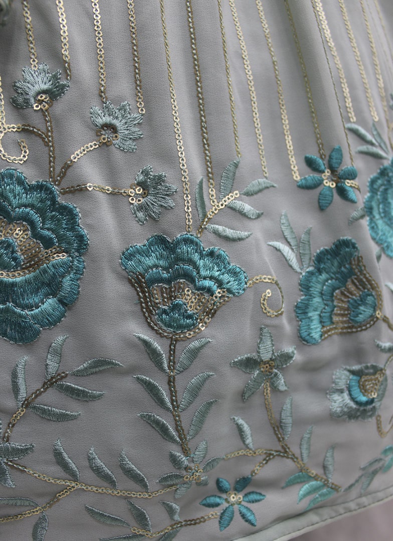 Aqua Georgette Lehenga Choli With Embroidered, Thread and Sequins Work-2