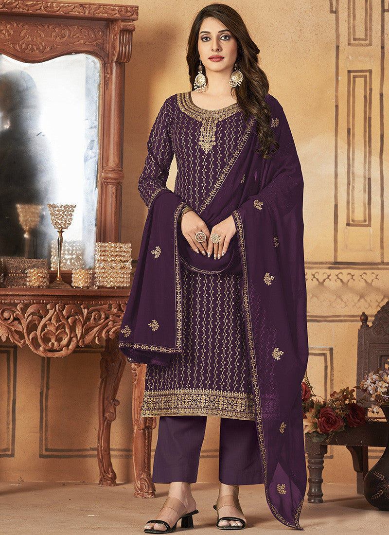 Purple Georgette Straight Cut Long Salwar Suit-2