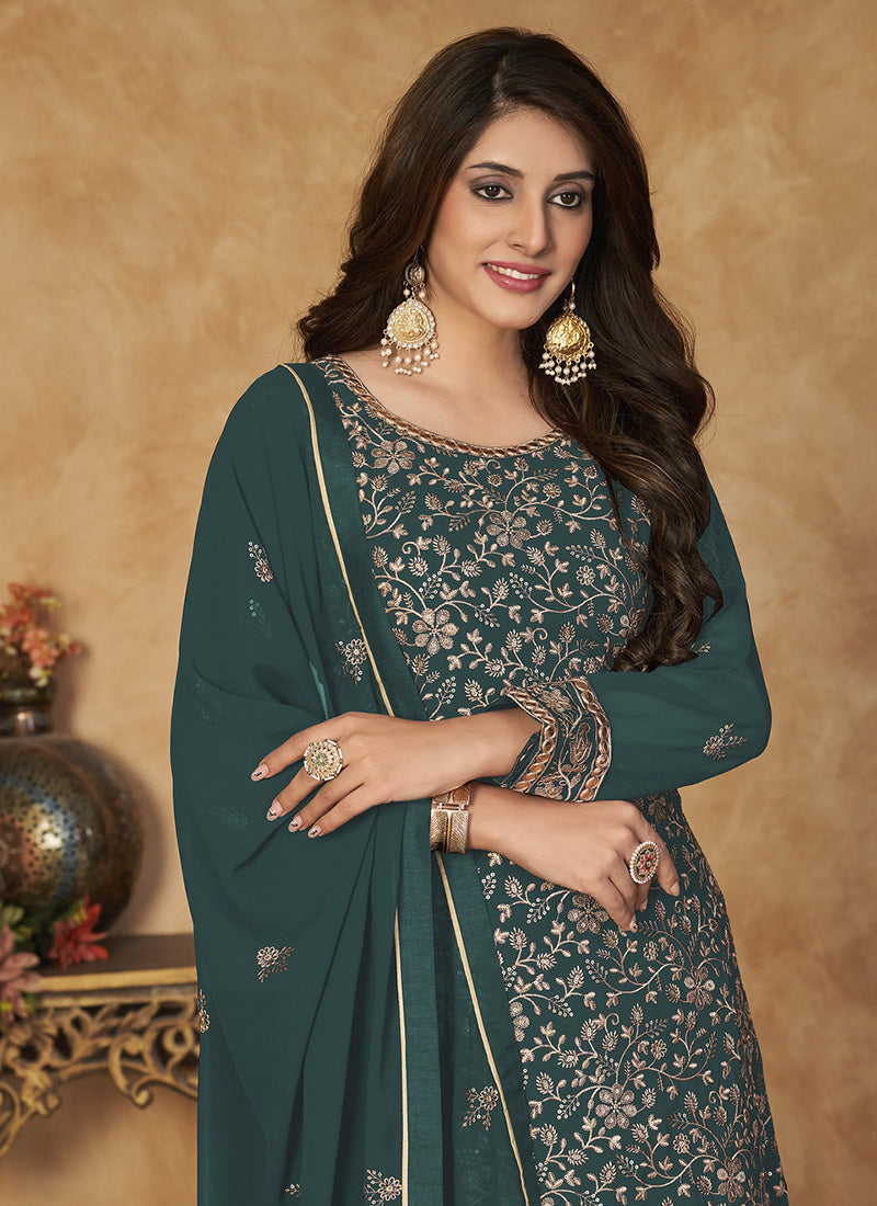 Dark Green Georgette Sharara Suit-2