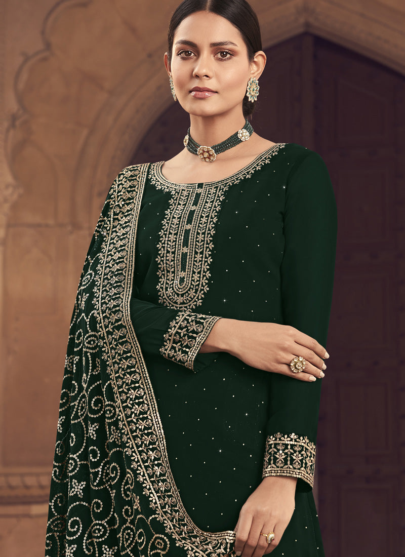 Green Georgette Straight Cut Salwar Suit-2