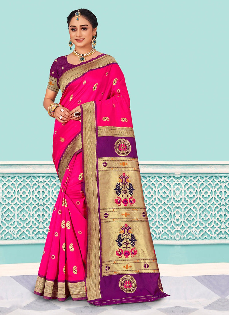 Pink Paithani Silk Saree