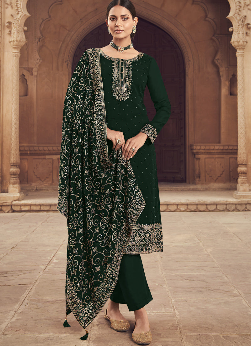 Green Georgette Straight Cut Salwar Suit