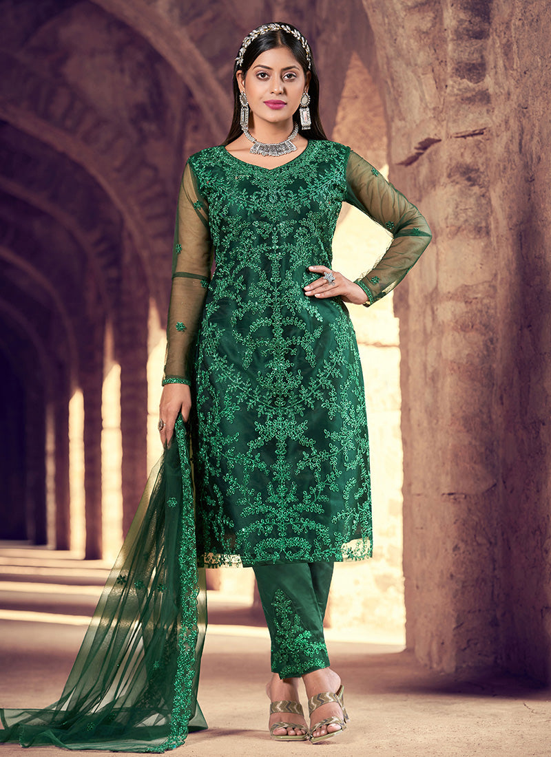 Green Pant Style Salwar Suit