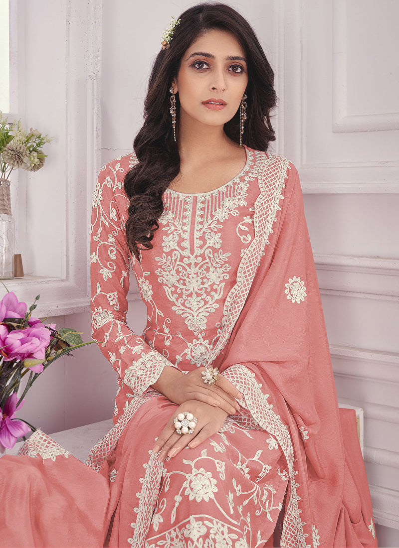 Peach Pant Style Straight Salwar Suit-2