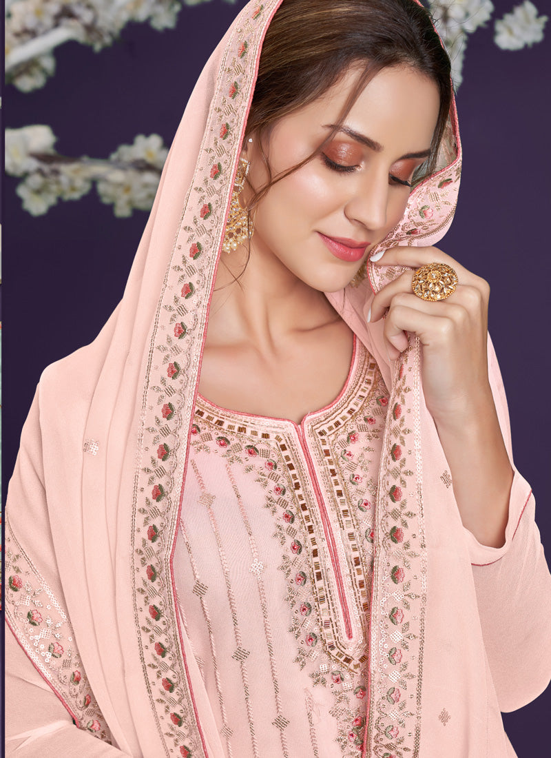 Peach Embordered Sharara Suit-2