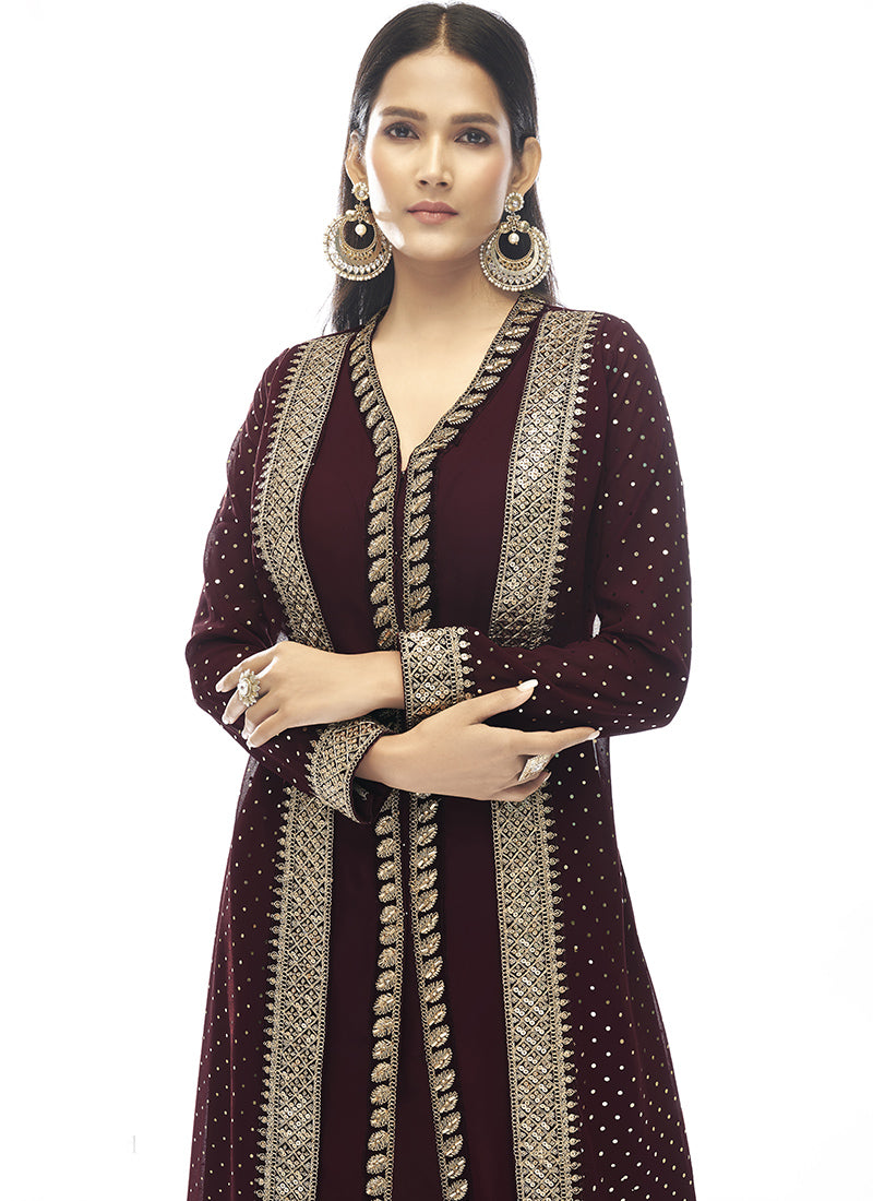 Maroon Georgette Straight Cut Salwar Suit-2