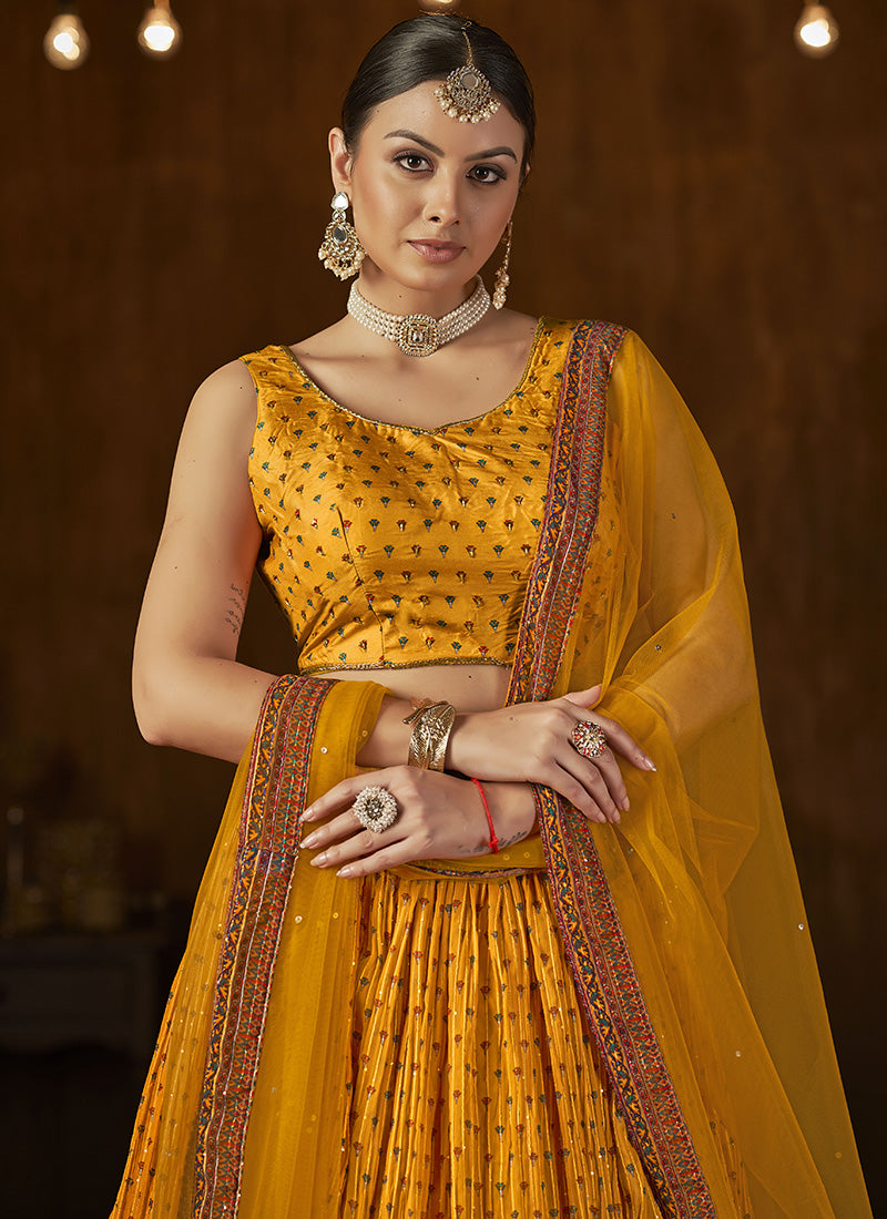 Yellow Georgette Ghagra Choli With Sequins Work-2