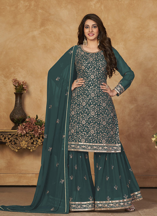 Dark Green Georgette Sharara Suit