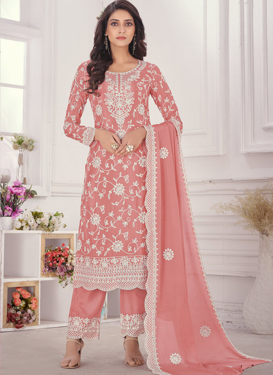 Peach Pant Style Straight Salwar Suit