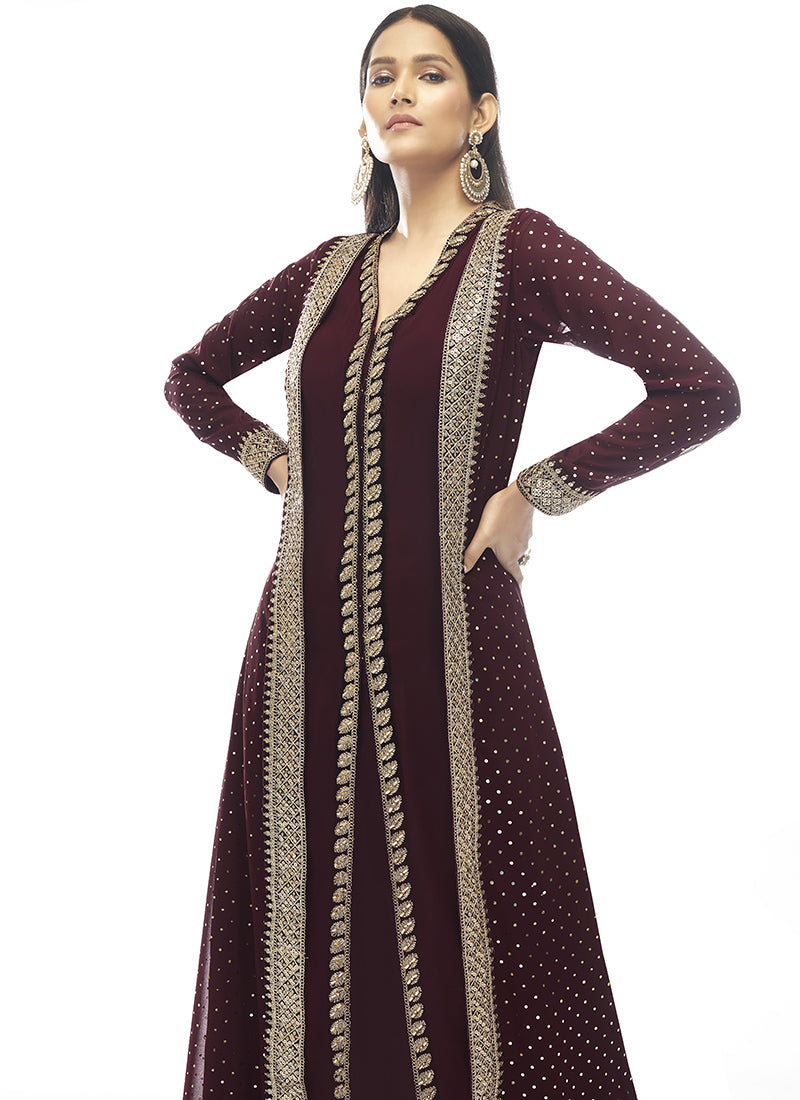 Maroon Georgette Straight Cut Salwar Suit-2