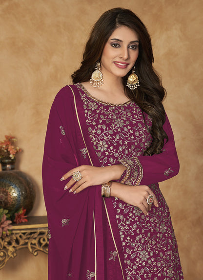 Magenta Georgette Sharara Suit-2