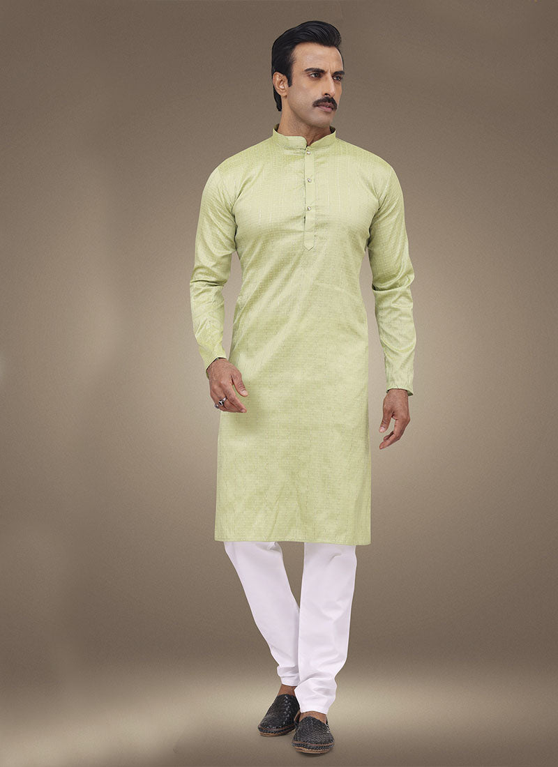 Light Yellow Collar Style Kurta Pajama with Bottom