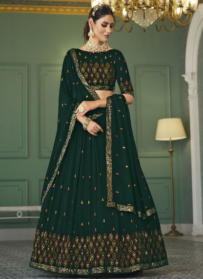 Green Georgette Lehenga Choli With Embroidered, Thread and Sequins Work-2