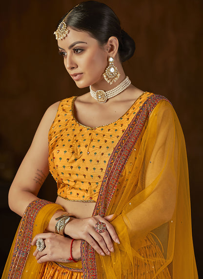 Yellow Georgette Ghagra Choli With Sequins Work-2