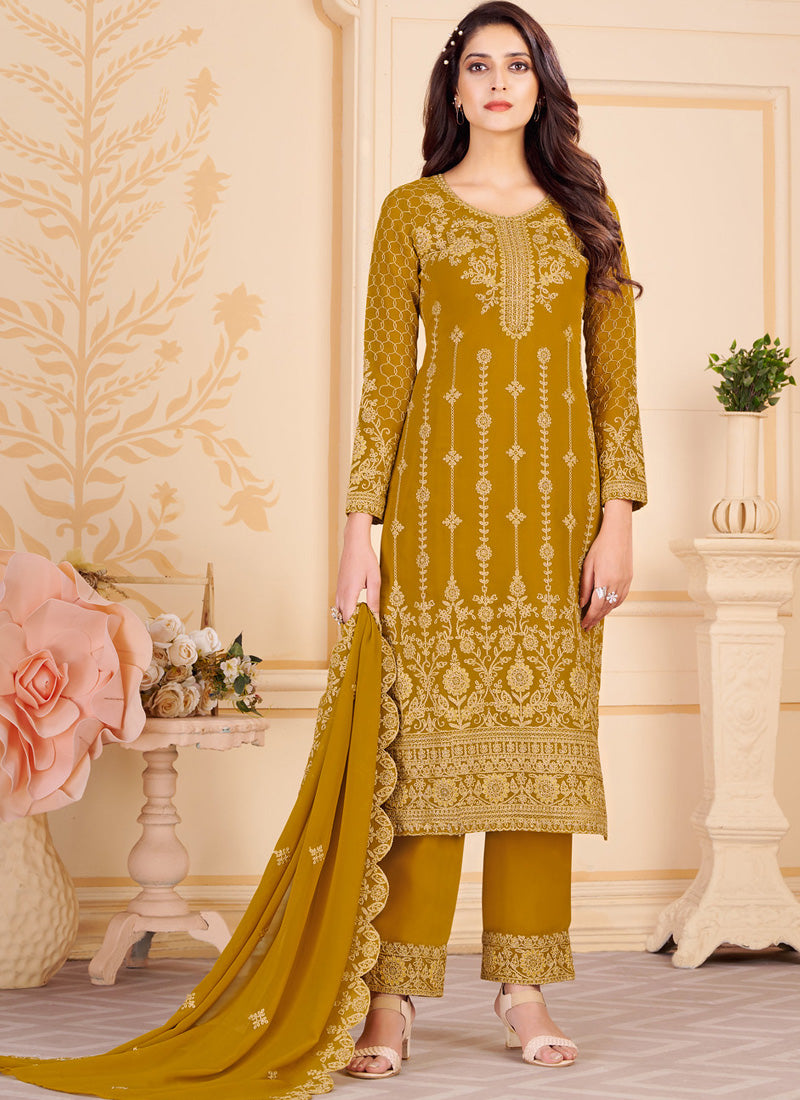 Mustard Pant Style Straight Salwar Suit