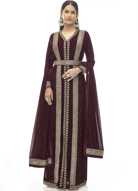 Maroon Georgette Straight Cut Salwar Suit