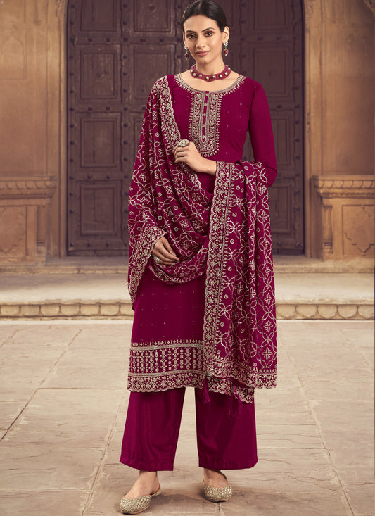 Magenta Georgette Straight Cut Salwar Suit