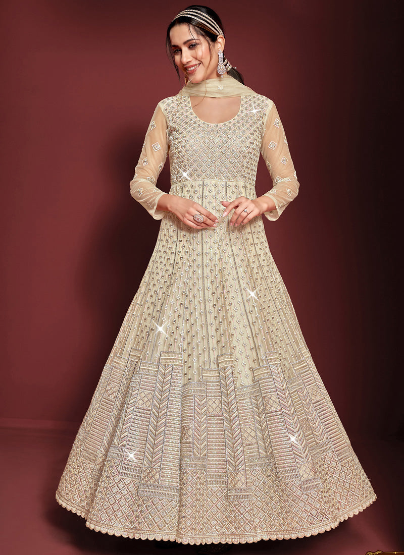 Beige Embroidered Anarkali Suit