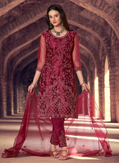 Maroon Pant Style Salwar Suit