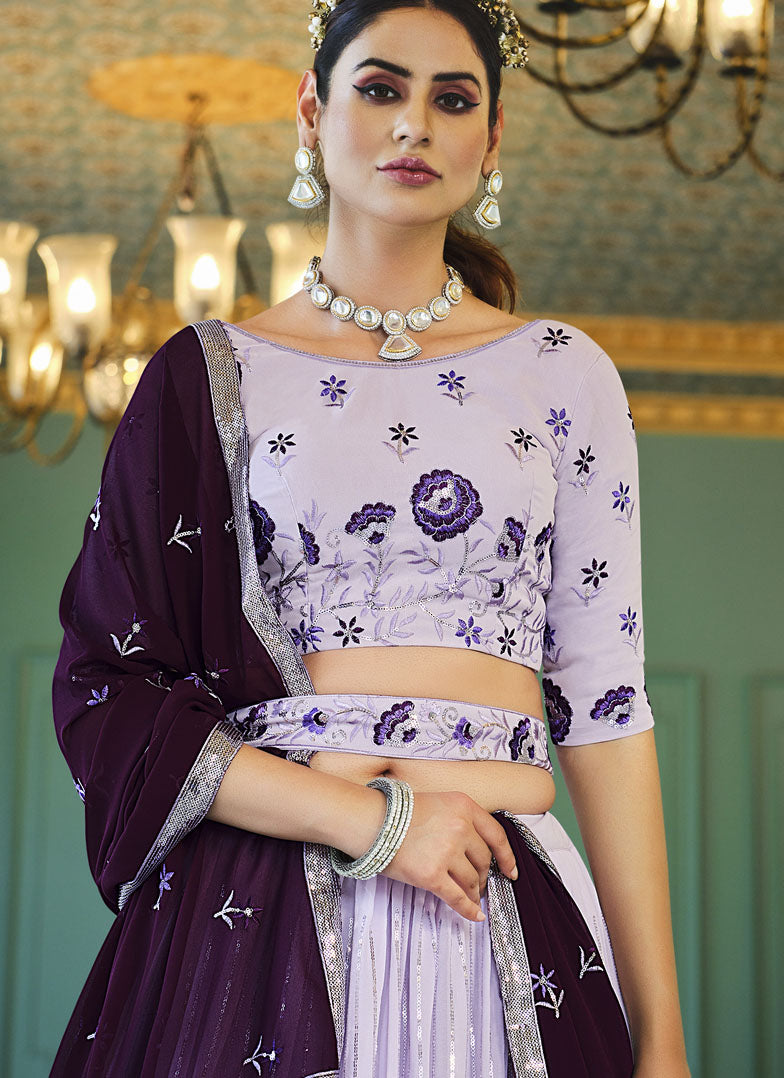 Lavender Georgette Lehenga Choli With Embroidered, Thread and Sequins Work-2