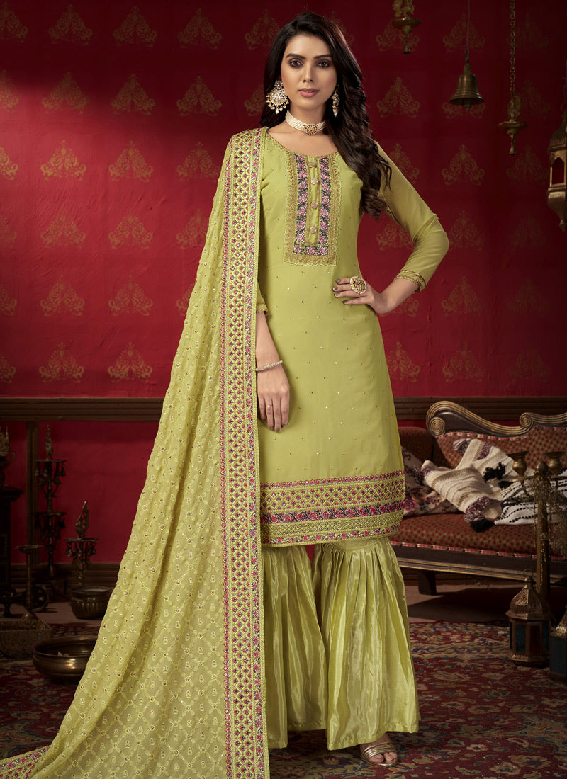 Pista Green Georgette Sharara Suit