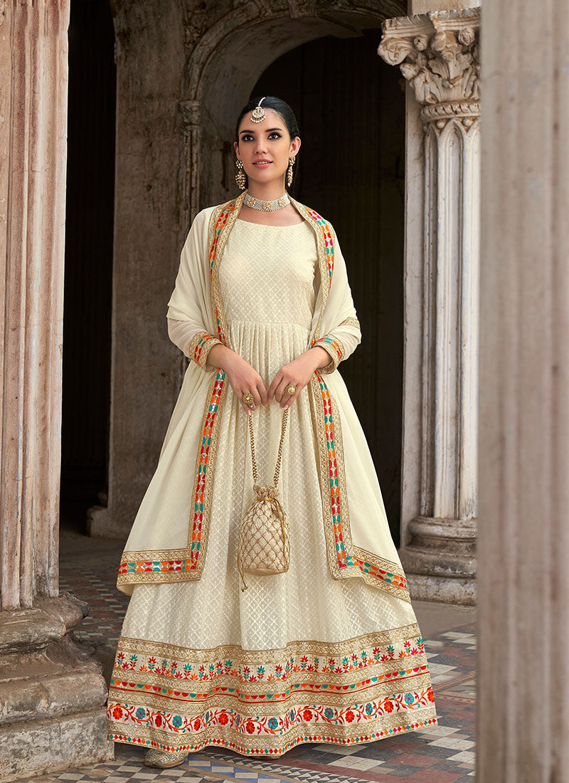 Cream Georgette Anarkali Suit